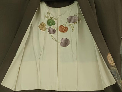 平和屋本店∞極上　長羽織　葵　赤墨茶色地　鬼しぼ縮緬　金彩　逸品　DZAB4348kh6