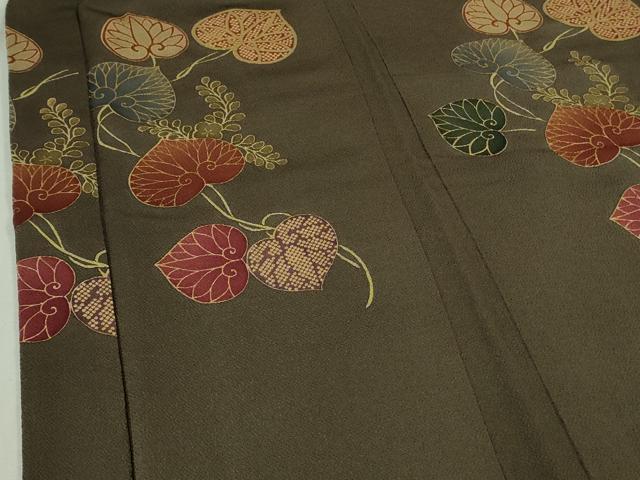 平和屋本店∞極上　長羽織　葵　赤墨茶色地　鬼しぼ縮緬　金彩　逸品　DZAB4348kh6