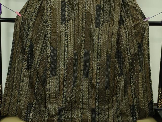 平和屋本店●極上　本場大島紬　刺し子　総刺繍　名物裂　黒地　逸品　DZAB4351kh6