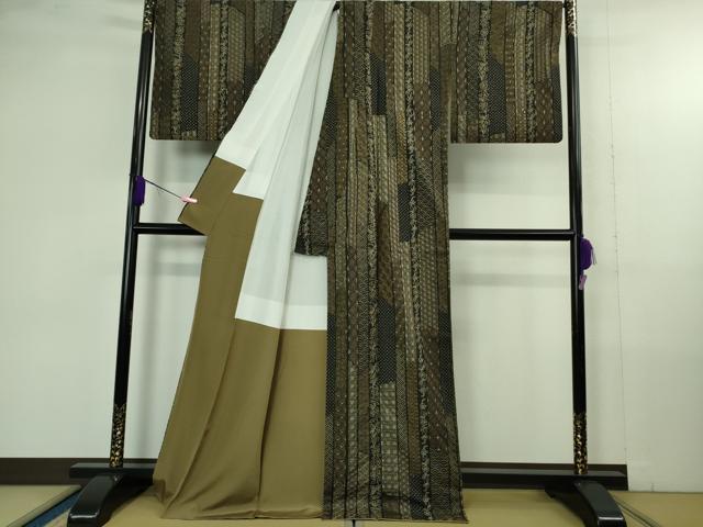 平和屋本店●極上　本場大島紬　刺し子　総刺繍　名物裂　黒地　逸品　DZAB4351kh6