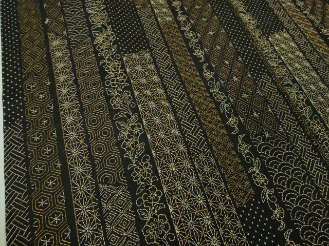 平和屋本店●極上　本場大島紬　刺し子　総刺繍　名物裂　黒地　逸品　DZAB4351kh6