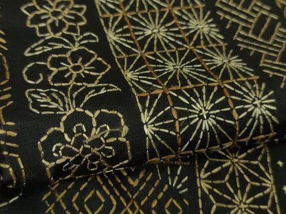 平和屋本店●極上　本場大島紬　刺し子　総刺繍　名物裂　黒地　逸品　DZAB4351kh6
