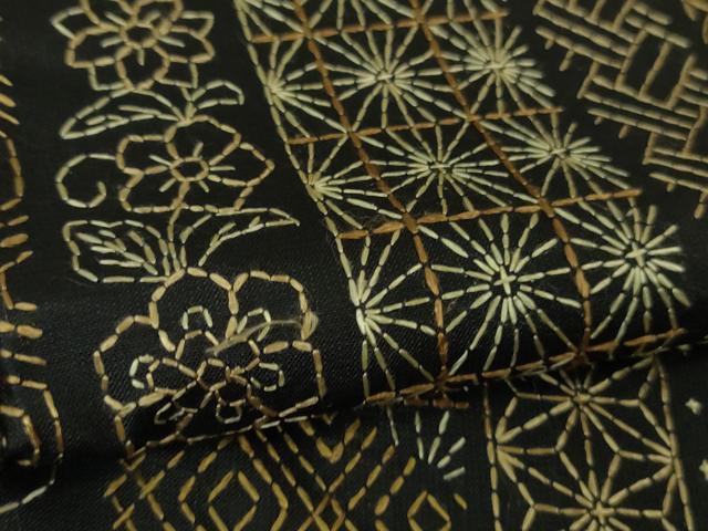 平和屋本店●極上　本場大島紬　刺し子　総刺繍　名物裂　黒地　逸品　DZAB4351kh6