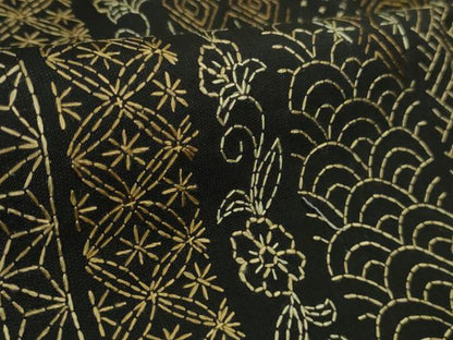 平和屋本店●極上　本場大島紬　刺し子　総刺繍　名物裂　黒地　逸品　DZAB4351kh6