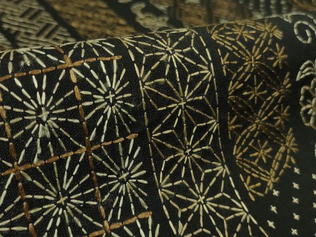 平和屋本店●極上　本場大島紬　刺し子　総刺繍　名物裂　黒地　逸品　DZAB4351kh6