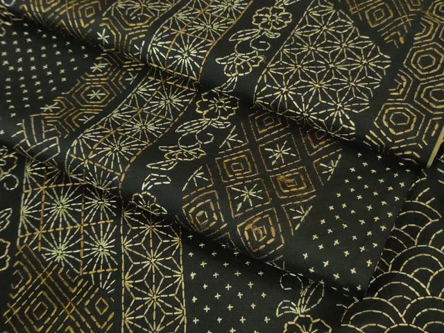 平和屋本店●極上　本場大島紬　刺し子　総刺繍　名物裂　黒地　逸品　DZAB4351kh6