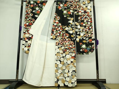 平和屋本店●極上　振袖　刺繍　飛鶴吉祥菊花松紋　黒地　金銀糸　逸品　DZAB4352kh6