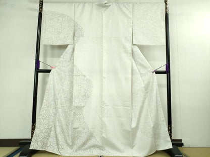 平和屋着物●極上　本場縞大島紬　白大島　訪問着　南天草葉文　金彩　逸品　未使用　DZAB4353kh6