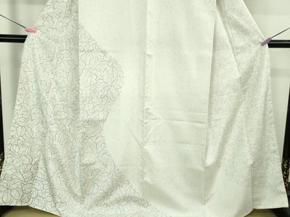 平和屋着物●極上　本場縞大島紬　白大島　訪問着　南天草葉文　金彩　逸品　未使用　DZAB4353kh6