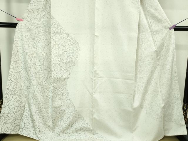 平和屋着物●極上　本場縞大島紬　白大島　訪問着　南天草葉文　金彩　逸品　未使用　DZAB4353kh6