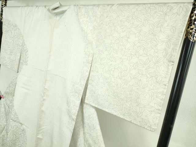 平和屋着物●極上　本場縞大島紬　白大島　訪問着　南天草葉文　金彩　逸品　未使用　DZAB4353kh6