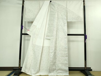 平和屋着物●極上　本場縞大島紬　白大島　訪問着　南天草葉文　金彩　逸品　未使用　DZAB4353kh6