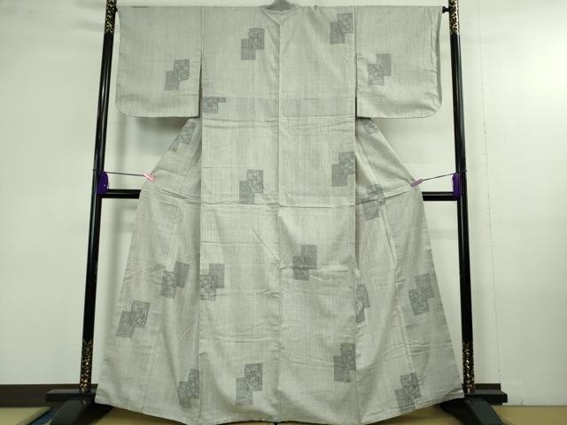 平和屋本店●極上　本場結城紬　重要無形文化財　160亀甲　飛び亀甲柄　色紙重ね花文　灰青色地　逸品　未使用　DZAB4355kh6