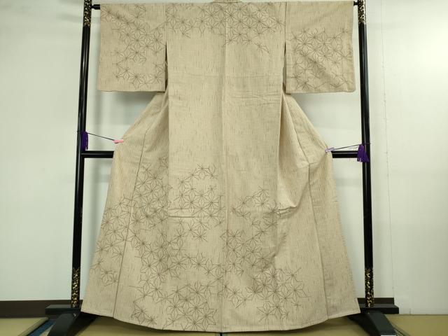 平和屋着物▽極上 訪問着 紬 単衣 刺し子 刺繍 麻の葉 逸品 DZAB4356kh6