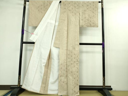 平和屋着物▽極上 訪問着 紬 単衣 刺し子 刺繍 麻の葉 逸品 DZAB4356kh6
