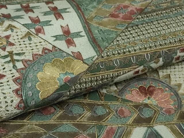 平和屋本店●極上　中国三大刺繍　スワトウ刺繍　汕頭刺繍　相良刺繍　訪問着　切嵌花唐草文　金糸　逸品　DZAB4357kh6