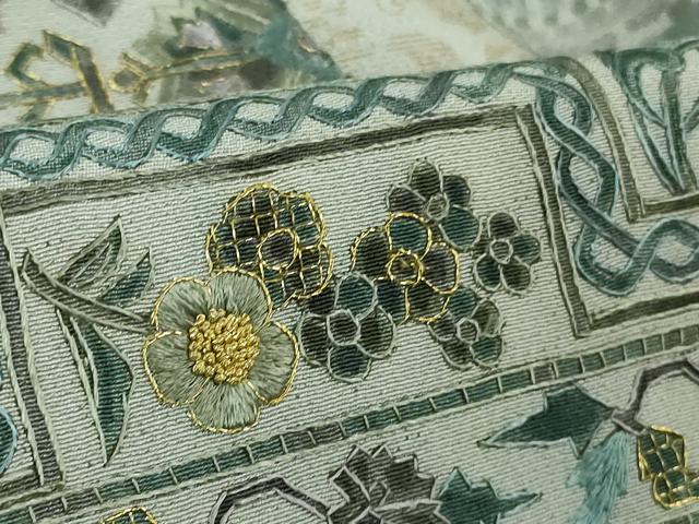 平和屋本店●極上　中国三大刺繍　スワトウ刺繍　汕頭刺繍　相良刺繍　訪問着　切嵌花唐草文　金糸　逸品　DZAB4357kh6