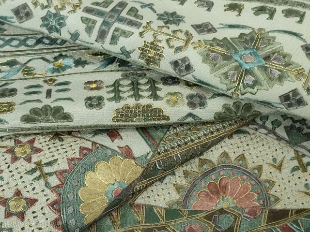 平和屋本店●極上　中国三大刺繍　スワトウ刺繍　汕頭刺繍　相良刺繍　訪問着　切嵌花唐草文　金糸　逸品　DZAB4357kh6