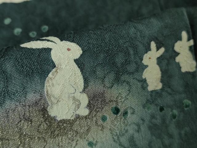 平和屋着物●極上　訪問着　お召地　兎　うさぎの親子　褐返色地　暈し染め　金彩　逸品　DZAB4360kh6