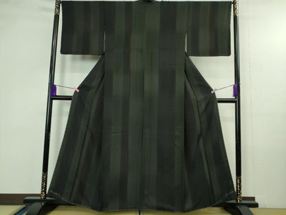 平和屋着物●極上　京都の名門ブランド　銀花仙　小紋　間道　黒地　暈し染め　逸品　未使用　DZAB4361kh6