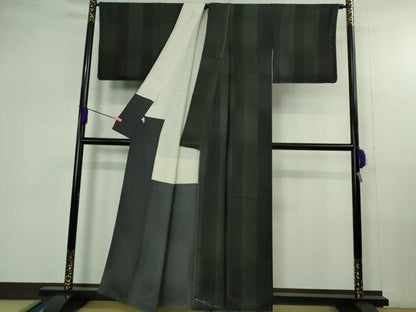 平和屋着物●極上　京都の名門ブランド　銀花仙　小紋　間道　黒地　暈し染め　逸品　未使用　DZAB4361kh6