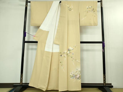 平和屋着物●極上　京加賀友禅　百貫石峰 　訪問着　花篭　枝花　蜂蜜色地　逸品　DZAB4362kh6