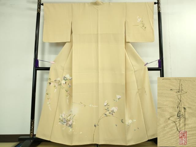 平和屋着物●極上　京加賀友禅　百貫石峰 　訪問着　花篭　枝花　蜂蜜色地　逸品　DZAB4362kh6