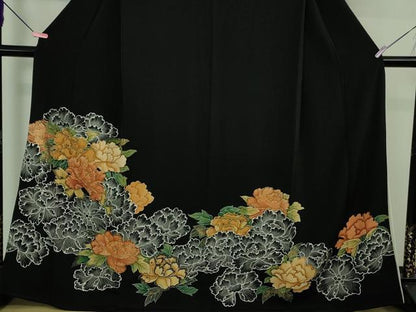 平和屋本店●極上　創業460年・千總　黒留袖　駒刺繍　牡丹　金糸　大丸扱い　逸品　DZAB4363kh6