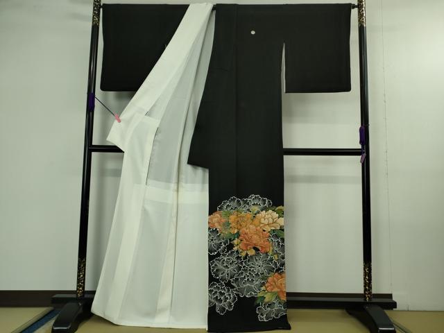 平和屋本店●極上　創業460年・千總　黒留袖　駒刺繍　牡丹　金糸　大丸扱い　逸品　DZAB4363kh6