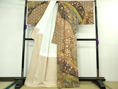 平和屋本店●極上　訪問着　辻が花　暈し染め　金彩　金通し地　ロング丈　逸品　DZAB4364kh6