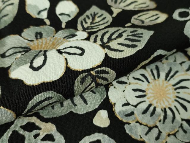 平和屋着物●極上　小紋　草花文　黒地　金彩　伊勢丹扱い　逸品　未使用　DZAB4367kh6