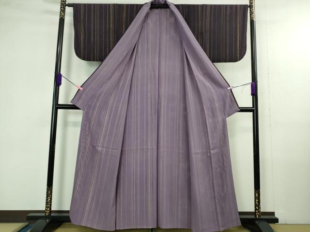 平和屋着物●極上　小紋　無双　絽袷　絽×絽　濃い葡萄色×竜胆色　間道　金糸　逸品　DZAB4368kh6