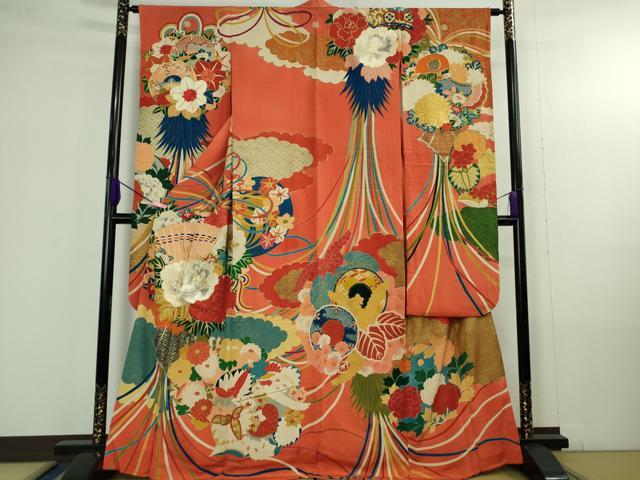 平和屋本店●極上　アンティーク　大正ロマン　振袖　駒刺繍　薬玉花文　金銀糸　逸品　DZAB4371kh6