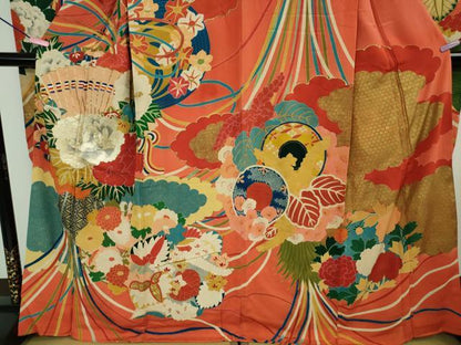 平和屋本店●極上　アンティーク　大正ロマン　振袖　駒刺繍　薬玉花文　金銀糸　逸品　DZAB4371kh6