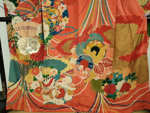 平和屋本店●極上　アンティーク　大正ロマン　振袖　駒刺繍　薬玉花文　金銀糸　逸品　DZAB4371kh6