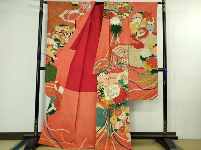 平和屋本店●極上　アンティーク　大正ロマン　振袖　駒刺繍　薬玉花文　金銀糸　逸品　DZAB4371kh6