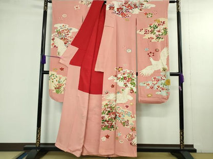 平和屋本店●希少　アンティーク　大正ロマン　振袖　刺繍　鳩羽　ハト　霞花文　金彩　逸品　DZAB4373kh6