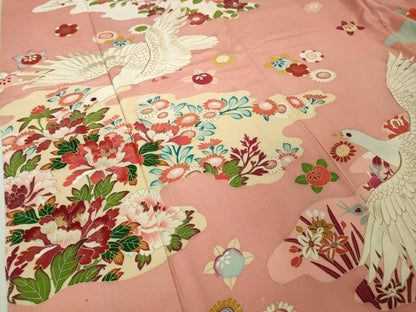 平和屋本店●希少　アンティーク　大正ロマン　振袖　刺繍　鳩羽　ハト　霞花文　金彩　逸品　DZAB4373kh6