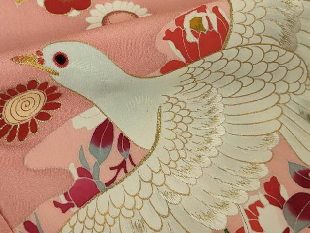 平和屋本店●希少　アンティーク　大正ロマン　振袖　刺繍　鳩羽　ハト　霞花文　金彩　逸品　DZAB4373kh6