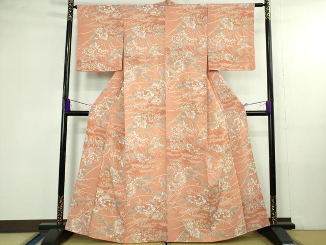平和屋着物●極上　洗える最高級着物　＜英＞はなぶさ謹製　小紋　草葉文　暈し染め　逸品　DZAB4374kh6