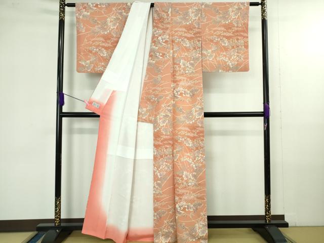 平和屋着物●極上　洗える最高級着物　＜英＞はなぶさ謹製　小紋　草葉文　暈し染め　逸品　DZAB4374kh6