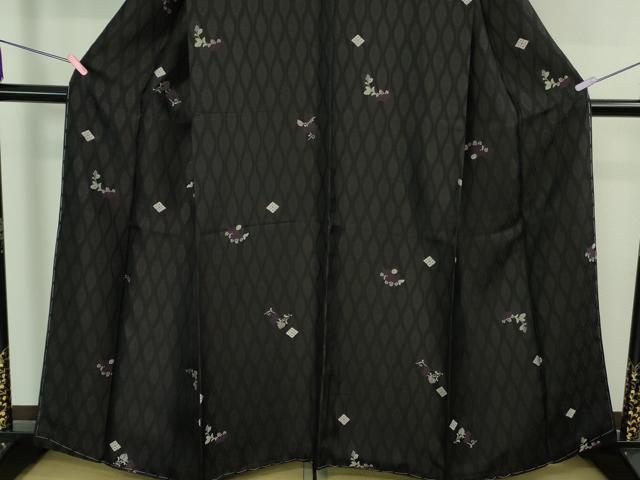 平和屋本店●極上　創業200年・7代目永治屋清左衛門　小紋　お召地　立涌桐花文　紫黒色地　逸品　未使用　DZAB4375kh6