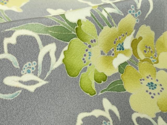 平和屋本店●極上　本加賀友禅作家　小林喜代美　訪問着　草花文　暈し染め　淡黄色地　逸品　DZAB4376kh6