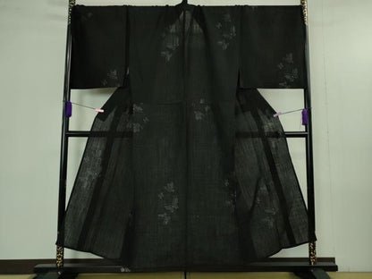 平和屋本店＊希少 夏物 男性 本場結城紬 重要無形文化財 本場夏結城 野村半平 キングサイズ 80亀甲 飛び亀甲柄 舞蝶 黒地 逸品 DZAB4378kh6