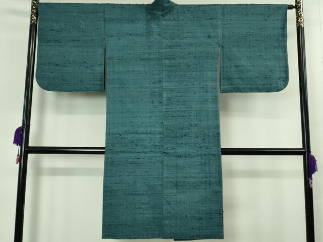 平和屋本店∞希少　ざざんざ織　伊兵衛織　単衣　道中着　ロング丈　藍色地　逸品　DZAB4379kh6