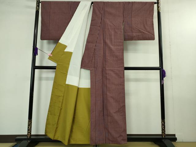 平和屋本店●極上　工芸呉服　芥川　紬　縞　たとう紙付き　逸品　DZAB4380kh6