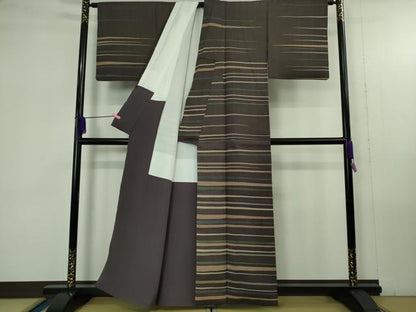 平和屋着物●極上　染織の名門　しょうざん  生紬　訪問着　袷　紫黒色地　逸品　DZAB4382kh6