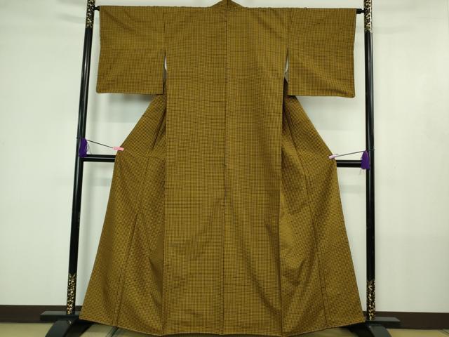 平和屋本店●極上　無形文化財　本場黄八丈　近藤傳　草木染　手織　紬　格子　逸品　未使用　DZAB4386kh6