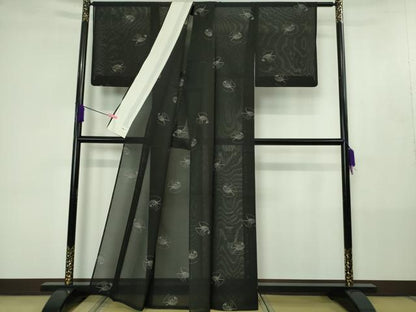 平和屋着物＊極上　夏物　本場大島紬　夏大島　7マルキ　地空　伊勢海老　黒地　証紙付き　逸品　DZAB4393kh6