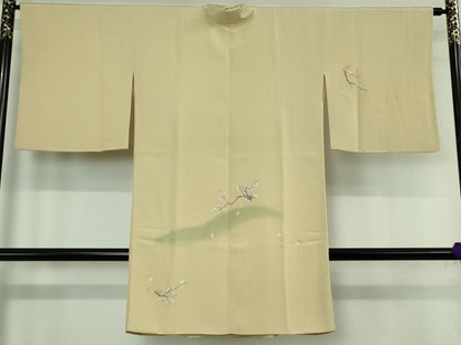 平和屋着物∞極上　本加賀友禅作家　魚津誠　道中着　ロング丈　枝花文　鳥の子色地　さが美扱い　逸品　DZAB4396kh6